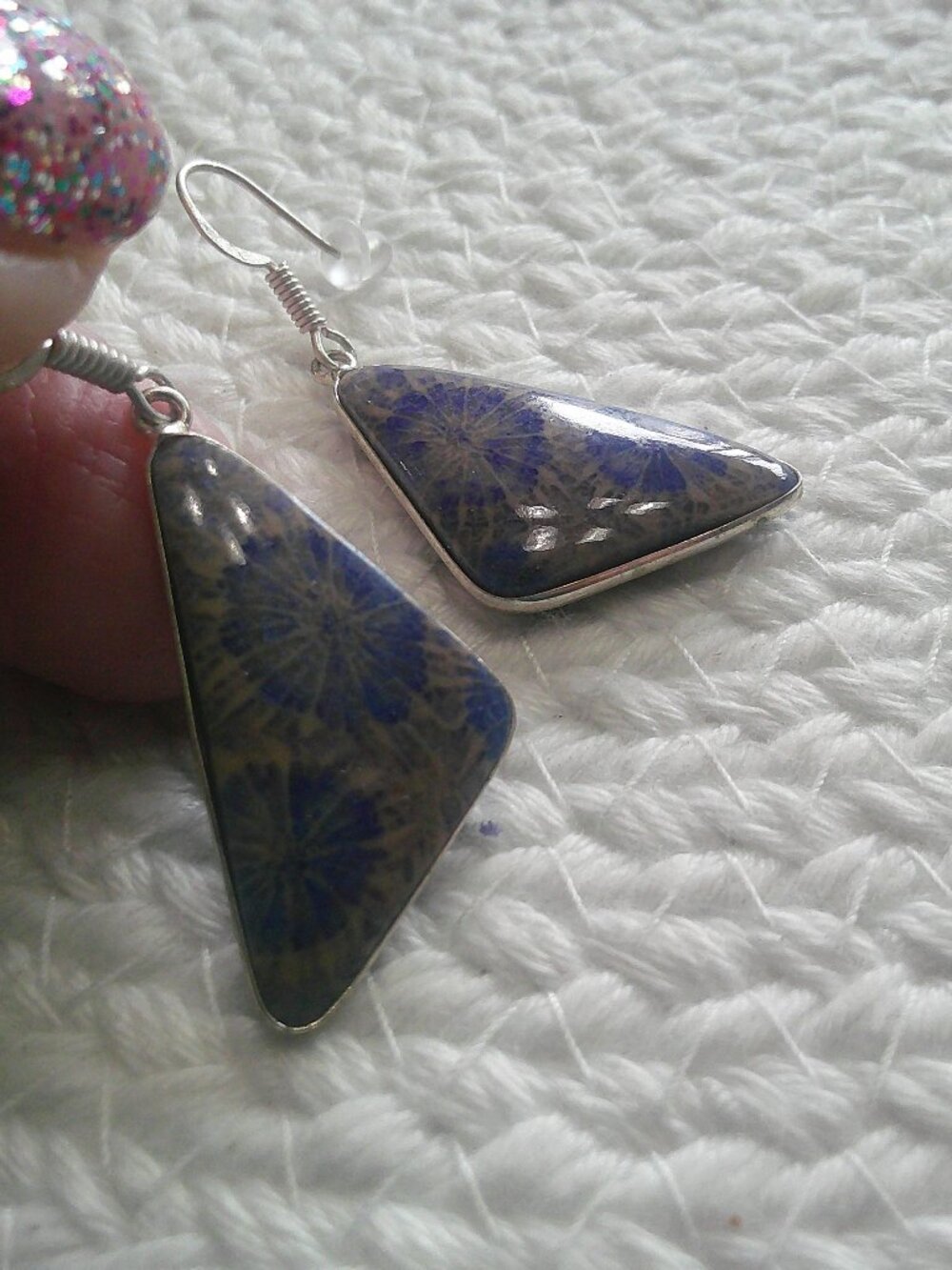 Gorgeous PURPLE FOSSIL CORAL Handmade Sterling 925 Earrings #319E